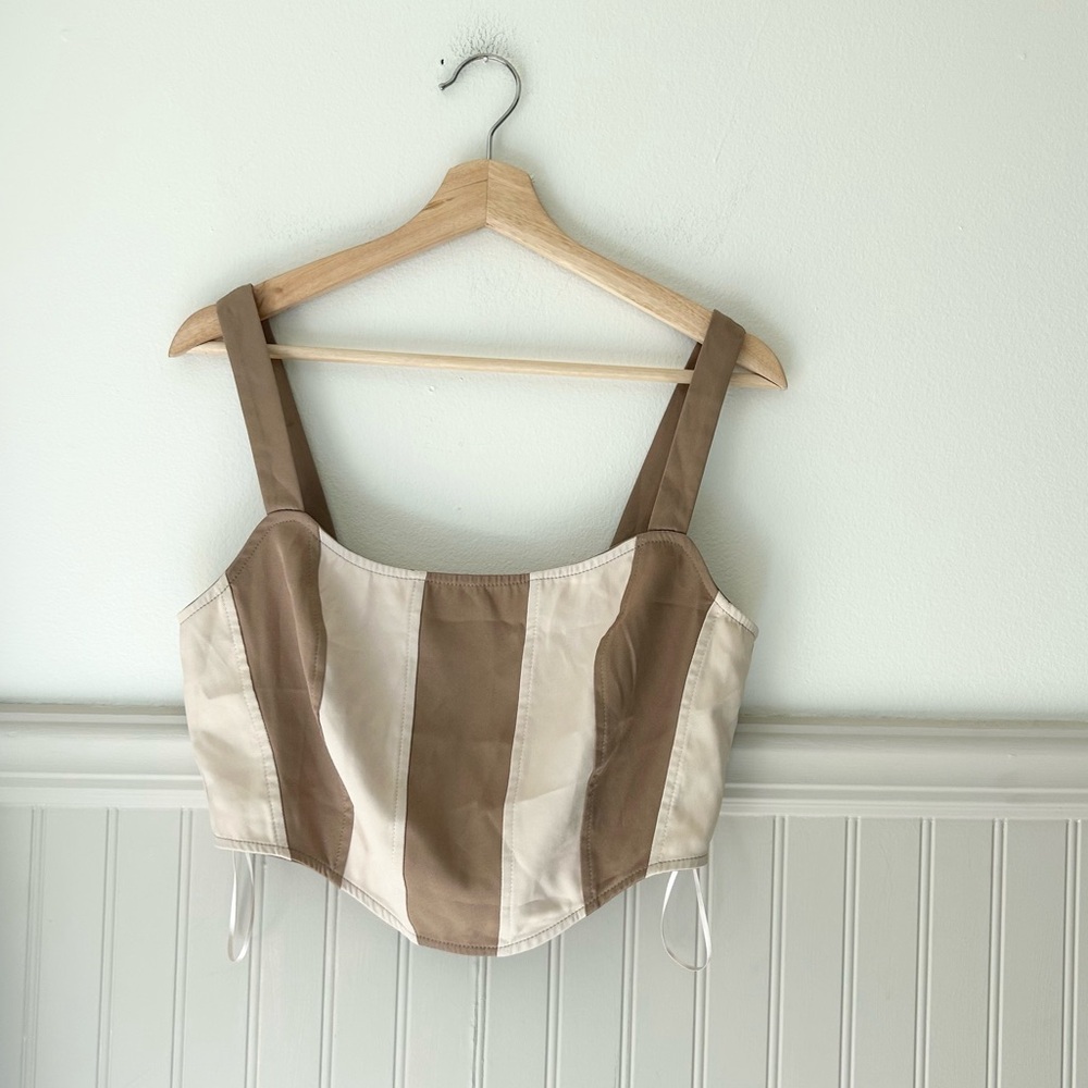 Le Lis Collection Medium Tan and Cream Striped Corset Crop Top